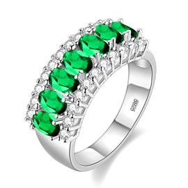 Uloveido Lady's Silver Color Oval Cut Green CZ Crystal Graduation Ring, Rhinestone Wedding Band for Women J501 (Platinum,Green,Size S)