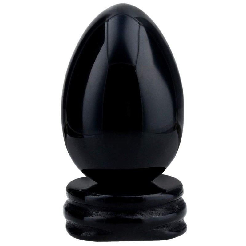 KYEYGWO Black Obsidian Carved Eggs with Stand, Healing Crystal Meditation