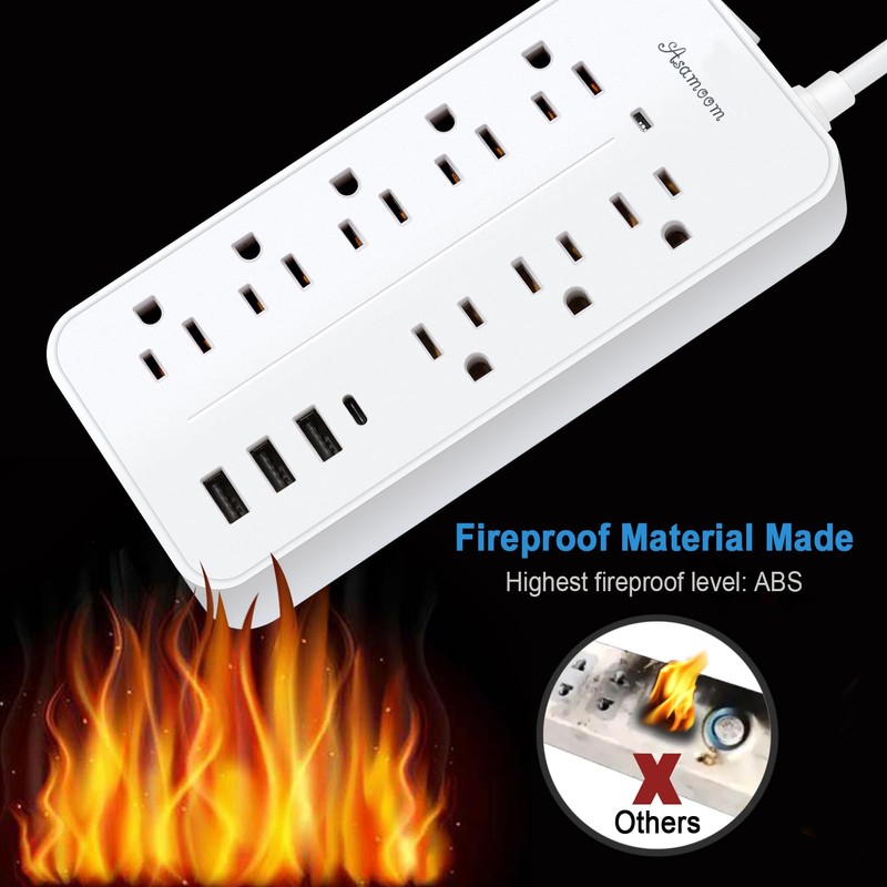20FT Surge Protector Power Strip Extension Cord with USB C,