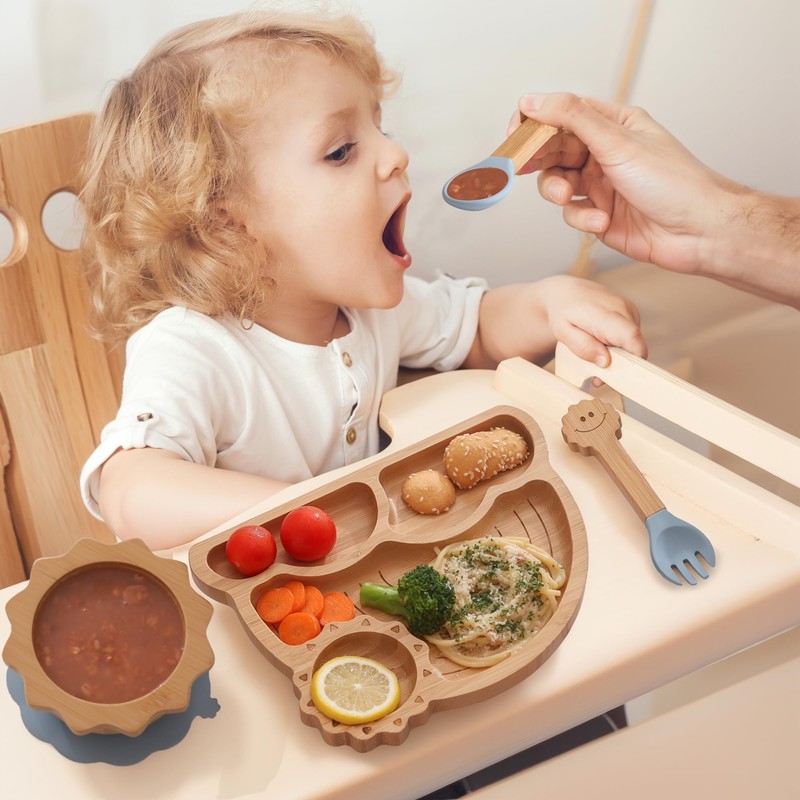 Bamboo Suction Plates Bowls Set for Baby Toddler - Includes