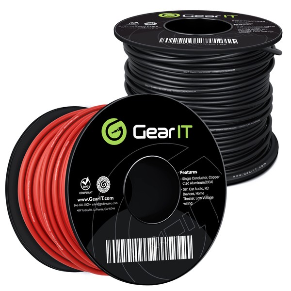 GearIT 16 Gauge Wire (100ft Each - Black/Red) Copper Clad