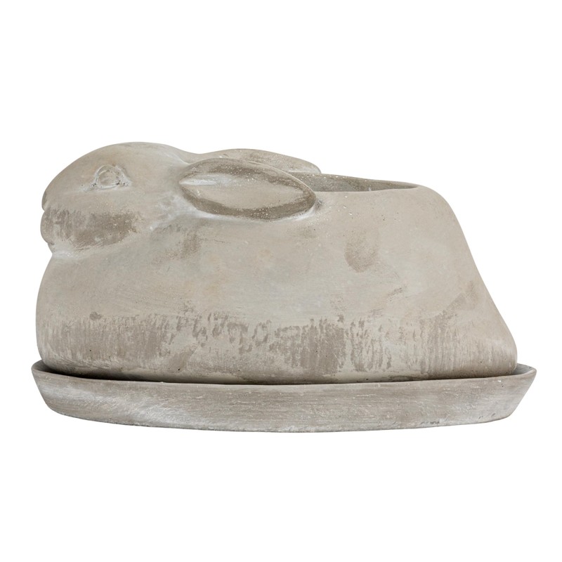 Creative Co-Op Cement Rabbit Planter with Saucer (Set of 2