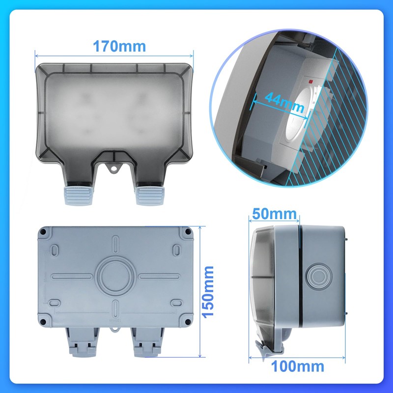Marscharm Outdoor Socket 2-Way Waterproof Socket IP66 with Switch Indicator