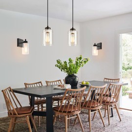 CAFULAM Modern Black Farmhouse Pendant Light with Glass Shade,Industrial Pendant Lighting, Adjustable Hanging Light Fixtures, Farmhouse Pendant Lighting