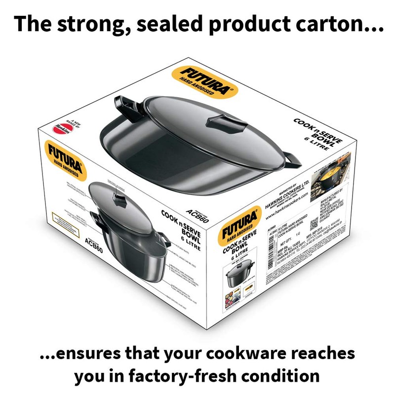 Hawkins Futura 6 Litre Cook n Serve Bowl, Hard Anodised