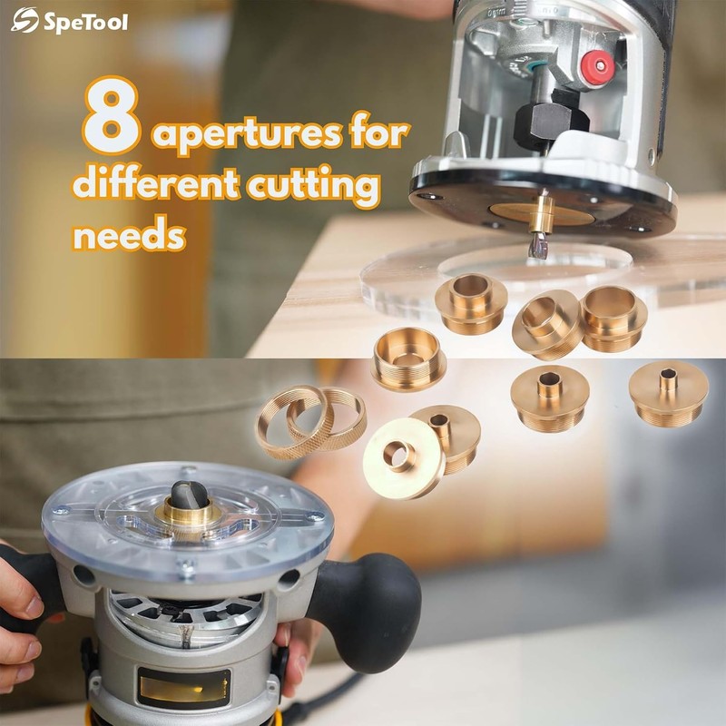 SpeTool Brass Router Template Bushing Guide Set with Centering Pin&Cone