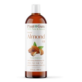 Plant Guru Sweet Almond Oil 32 fl. oz. Cold Pressed Carrier 100% Pure Natural For Skin, Body, Face, and Hair Growth Moisturizer. Great For Creams, Lotions, Lip balm and Soap Making