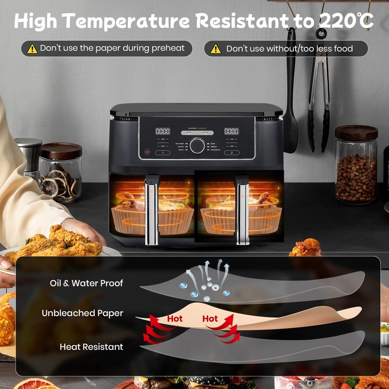 Baking Paper for Hot Air Fryer with Double Chamber, Pack