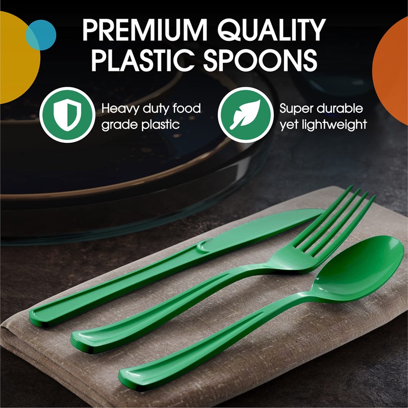 Exquisite Emerald Green Plastic Spoons 50 Pcs Green Spoons Disposable