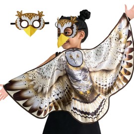 iROLEWIN Double-Sided Owl-Bird-Wings-Costume for Kids Toddler Animal Dress-up Cape 3D Bird Mask Boys Girls Jungle Party Toys