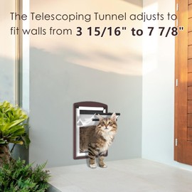 ALUMANI Cat Door for Wall, Cat Door for Interior and Exterior Wall, Pet Door with Double Magnetic Flaps, Double Lock Panels, Steel Frame and Telescoping Tunnel, Small, Coffee Color