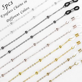 Tenorbass 5 Pcs Glasses Chain Eyeglasses Strap Chain for Glasses Around Neck Women Stylish Beaded Eyeglass Lanyards for Reading Glasses, Sunglasses Decorative
