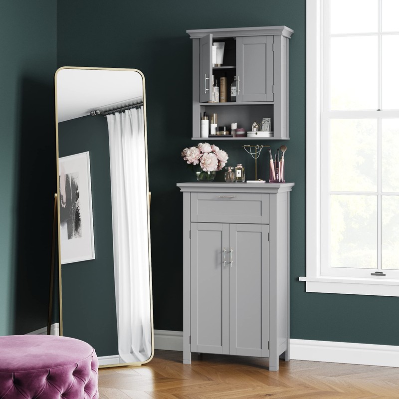 RiverRidge Somerset Two-Door Bathroom Storage, Gray Wall Cabinet, Grey, Set