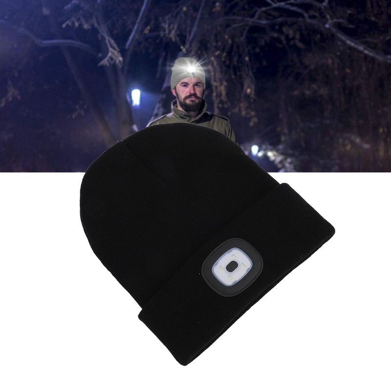 LED Beanie Hat Adjustable Brightness USB Rechargeable Soft Warm Knitted
