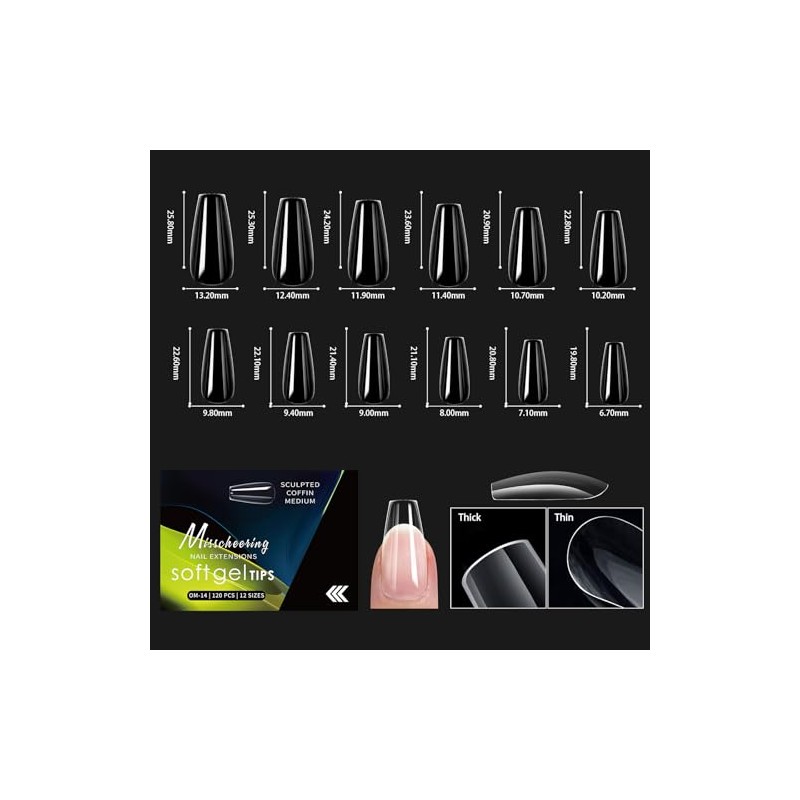 Uñas postizas de gel Almendra Forma Media Uñas de verano,