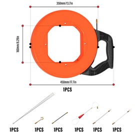 QCDENG 98FT x 4mm Electrical Fish Tape, Fish Tape Wire Puller with 6 Adapters, Fiberglass Wire Puller with Glove for Electric or Wire