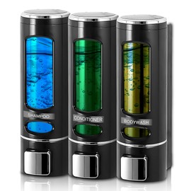 AGJIQ Shampoo and Conditioner Dispenser for Shower, 3 * 400ml Press Liquid Soap Dispenser, Wall Mounted No Drill Shampoo Dispenser for Kitchen Bathroom Hotel, ABS Material(Black)