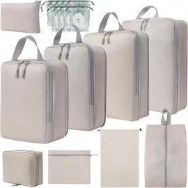 Bolsa Organizador de Viaje para Compresión, TOTEBAG 18PCS Bolsas de Viaje Organizador, Impermeable Bolsas para Viaje Organizadoras, para Maletas, Cosméticos de bolsas organizadoras (Beige)
