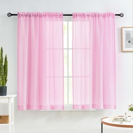 MYSTIC-HOME - Cortinas transparentes color rosa de 45 pulgadas de longitud, cortinas de gasa con bolsillo para barra para sala de estar, recámara, tratamientos de ventana, paneles de cortina semirarrugada para patio, villa, salón, juego de 2, 52 x 45 pul