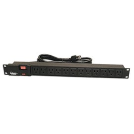 Quest Manufacturing Horizontal Rack Mount Surge Strip, 12 Outlets, 120V/15A, 1 Unit, 19", Black (HPS-E12P)