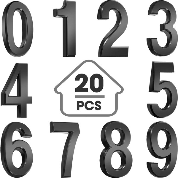 20 Pieces House Numbers Mailbox Numbers 0-9, 3D Door Address Numbers Self Adhesive Mailbox Numbers Sticker or House, Apartment, Office, Hotel Room, Mailbox Signs (Black, 2.76 Inch)