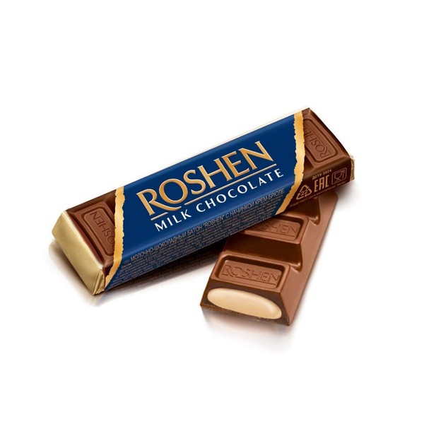 Roshen Bar Milk Chocolate with Cream Brulee Filling 1.51oz/43gr (Box of 30)