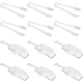 12 Pcs Candy Scoops and Tongs, Clear Ice Tongs and Ice Scoop Plastic Kitchen Serving Tongs Mini Salad Tongs Buffet Scoop for Wedding, Candy Dessert Buffet Ice