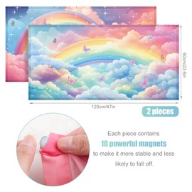 2pcs Fluorescent Light Covers for Ceiling Lights, 47x23.6 Inch Magnetic Drop Ceiling Light Cover 2 Styles Rainbow Fabric Overhead Light Cover for Classroom, Home, Office