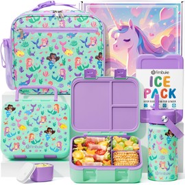 Fimibuke Bento Lunch Box for Kids - Toddler Snack Bento Box Container with 3 Compartments, Stainless Steel Water Bottle, Insulated Lunch Bag, Ice Pack Set for Ages 3-12 Girl Boy Daycare Back to School