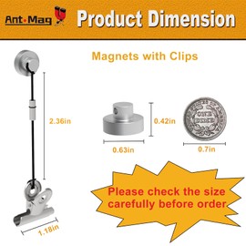 Ant Mag Magnets Clips Hooks for Hanging Metal Clips with Strings Perfect for Gloves Towels Hats Organization Magnetic Clip for Fridge Locker Grill Indoor Outdoor Use 6 Pack