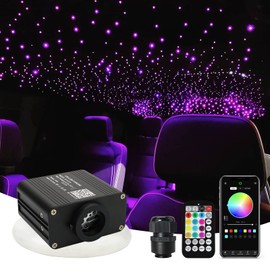 AMKI Updated 16W Starlight Headliner Kits 650pcs 0.03in 9.8ft Twinkle + Music Mode Mixed APP Remote Sound Control Car Home RGBW Fiber Optic Light Star Ceiling Light Kit