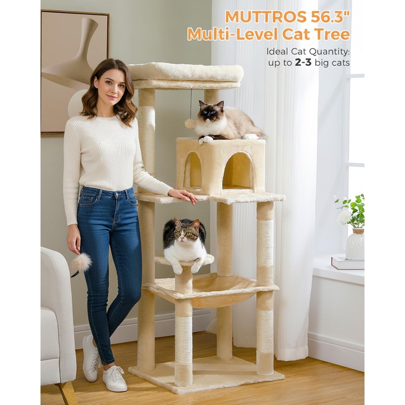 MUTTROS Cat Tree for Large Cats Adult with Metal Plush