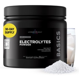 Livingood Daily Electrolytes Powder, Electrolytes Hydration Powder with Magensium, Potassium, Sea Salt and Coconut Water Sugar Free Electrolyte Drink Mix, Keto, Gluten Free, Unflavored, 30 Servings