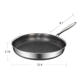 XINGMENGXIANG Stainless Steel Pan, Nonstick Frying Pan, 12.4inch PFOA-Free, Stay-Cool Handle Easily Cleaned Induction Cooktops are Suitable, Compatible with All Cooktops