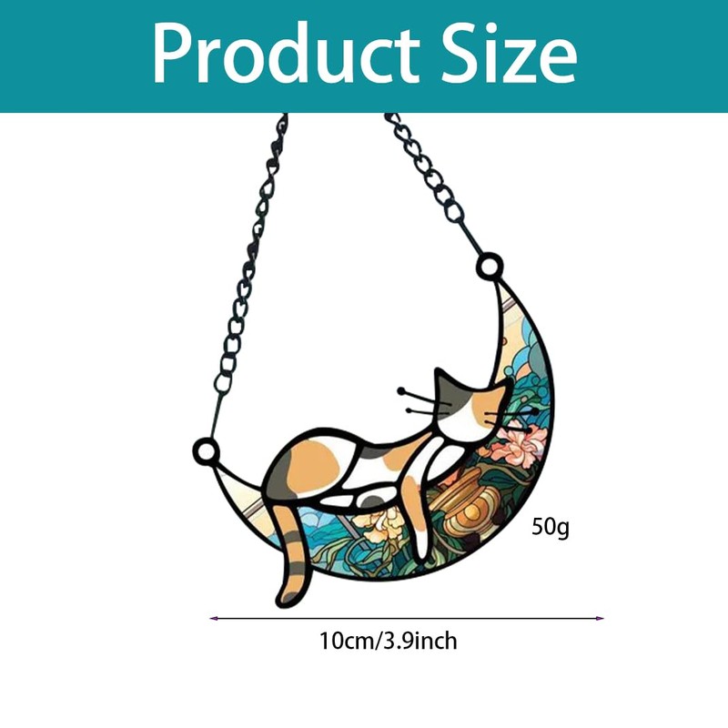 Stained Glass Window Hanging Cat, Cat Suncatchers for Windows Hanging,