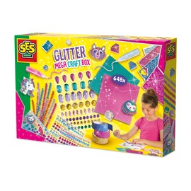 SES Creative 14139 Glitter Mega Craft Box - Creative Craft Set for Children from 5 Years - Includes Diamond Stickers, Glitter Glue and More - Perfect for Decorating and Crafts