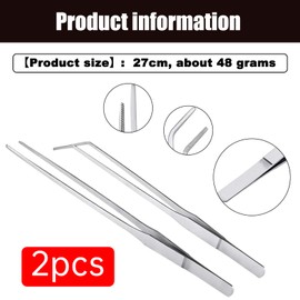 2 Pcs Stainless Steel Tweezers/Tong 27cm / 10.6 inch Extra Long Straight/Curved with Precision Serrated Tip for Aqua Scaping, Garden Work, Cooking, Industrial Work, Laboratory Use.