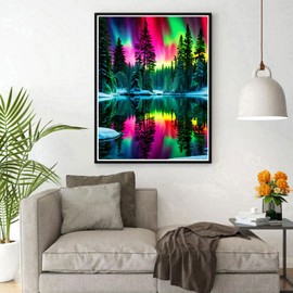 DPHERO Aurora Borealis Diamond Painting Kits for Beginners Adults,5D DIY Reflection Diamond Art Kits,Round Full Drill Diamond Painting Art,DIY Painting by Numbers Diamond Art Painting 12x16 inch