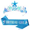CIEHER Mermaid Crown and Girl's Birthday Sash with Starfish Tiara