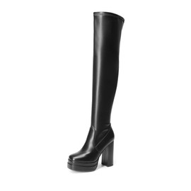 DREAM PAIRS Women's Platform Over The Knee Thigh High Boots Chunky High Heels Square Toe Long Fall Y2K Gogo Boots,Size 7.5,Black,SDOB2305W