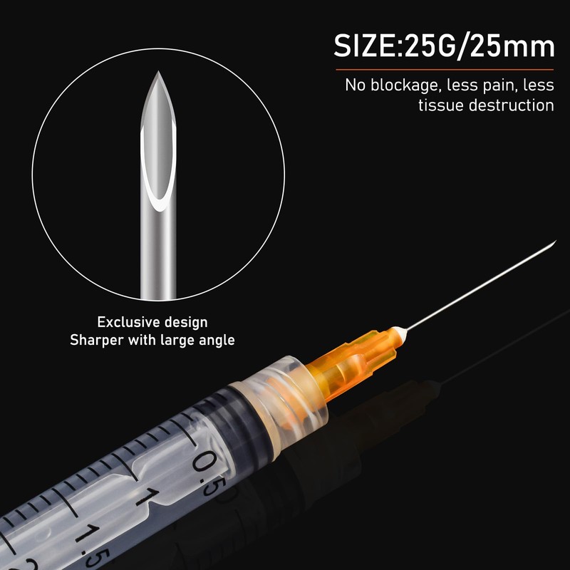 2.5ml Syringe with 25 gauge 1 inch Needles, Disposable Individually