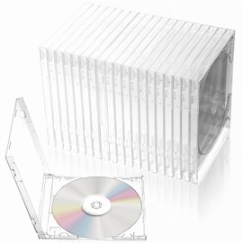 HOFURME 20 PCS Clear CD Cases, Jewel Cases for CDs, Standard Single Disc Holder with Transparent Tray (5.59"x 4.92")