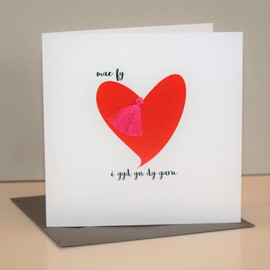 Claire Giles Welsh Language Valentine's St Dwynwen Card, WVTA012, I Love You with All My Heart, Greeting Card Embellished with a Tassel