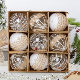 M&W DasDesign Set of 9 Christmas Tree Baubles Diameter 8 cm - Gold Shine with Sparkling Accents and Unique Designs, 3 (3 Baubles Each) - Ideal for Luxurious Christmas Tree Decoration