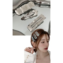 Edges42 Hair Clip, Hair Accessory, Hair Clip, Silver, Metal, 3-piece Set (Clip (Silver))
