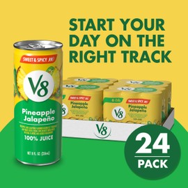 V8 Pineapple Jalapeno 100% Fruit and Vegetable Juice, 8 fl oz Can (24 Pack)