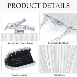 BYWAUQI Clutch Purses for Women Evening Women Handbag Formal Satin Purse with Detachable Chain for Wedding Party, Silver