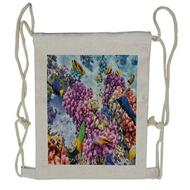 Ambesonne Fish Drawstring Backpack, Marine Life Sea, Sackpack Bag