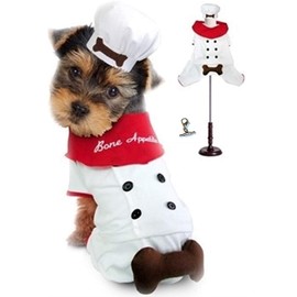 Puppe Love Bone Appetite Chef Styled Uniform Costume with Chef Themed Charm Accessory – Available in Dog Sizes XS Thru L  (XSmall - Chest 10"-12", Neck 7", White)