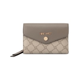 Nine West Women's Caireann French Wallet Deisgner, Black Tote, Sling, Purse, Handbag, Trend, Shoulder Bag, Beige Logo/Flint, Mini